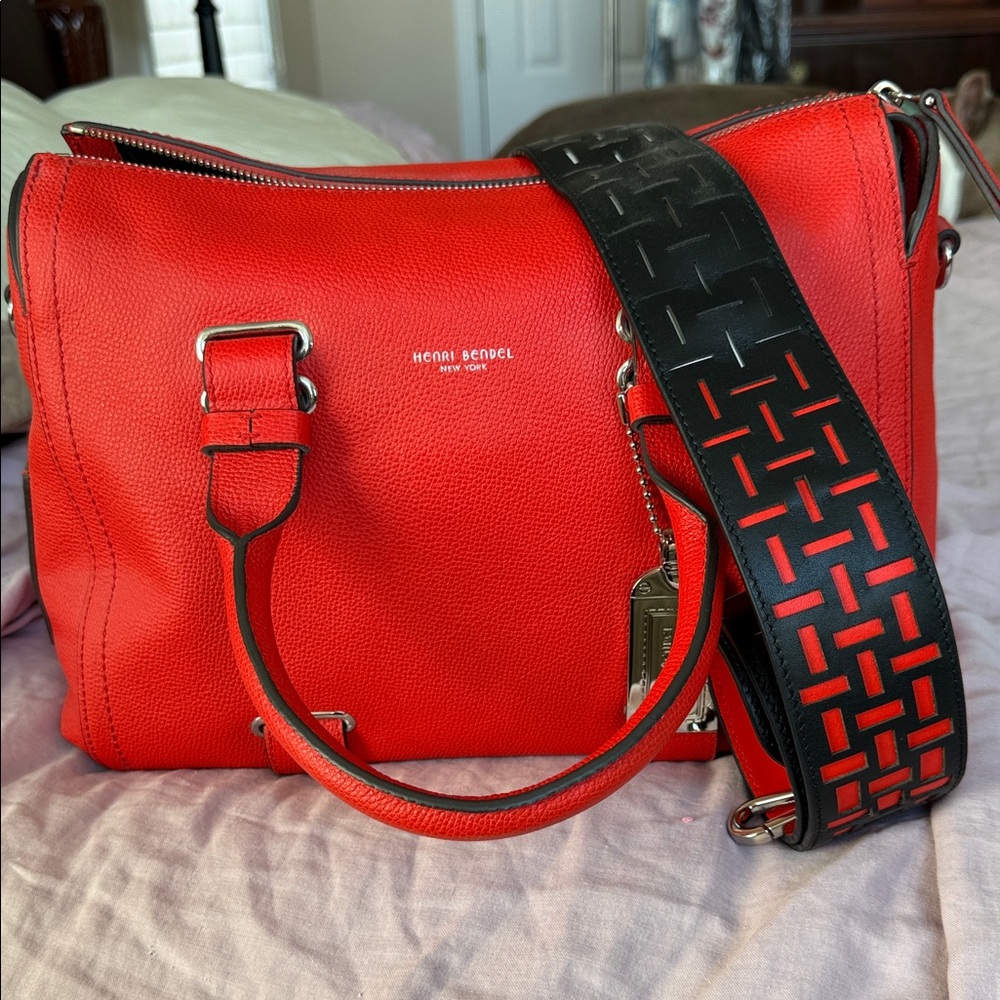 Henri Bendel Red and Black Satchel
